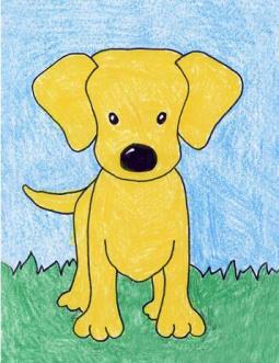 可爱的小狗儿童画作品之黄色拉布拉多犬