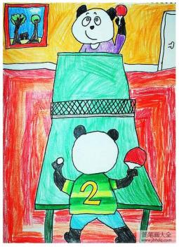 熊猫的乒乓球比赛创意动物画展示