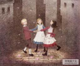 三个跳舞的小女孩人物主题彩铅画作品展示