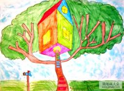 树上的房子小学生房子画画图片大全