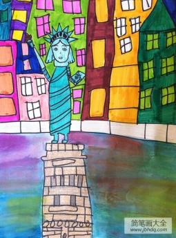 自由女神像关于旅行儿童画作品欣赏
