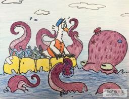 可怕的章鱼怪海洋怪兽绘画图片赏析