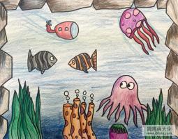 漂亮的海底世界儿童蜡笔画作品欣赏
