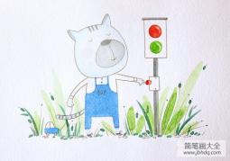 小花狗游玩夏天为主题的儿童画