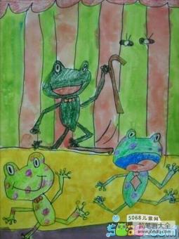 舞台上的小青蛙儿童画夏天主题画