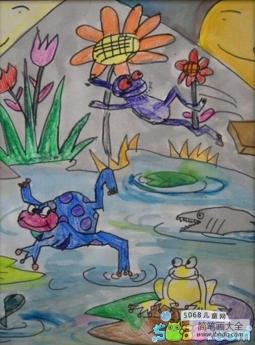 调皮的小青蛙夏天动物绘画作品
