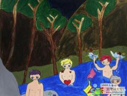 下河去游泳夏天游泳儿童画作品欣赏