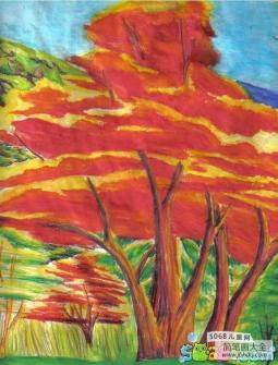 画出秋天的景色作品之火红的大树