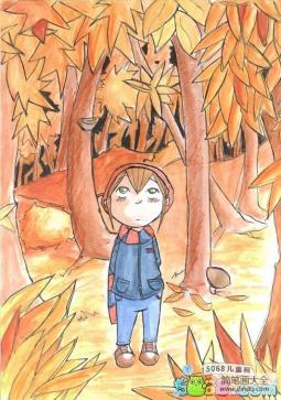 赏秋的小孩美丽的秋天画分享