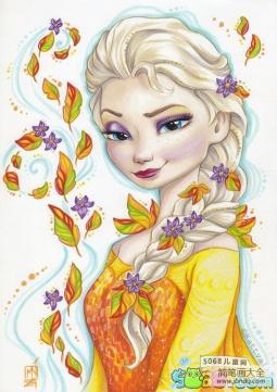 秋天里的艾莎公主手绘图片欣赏