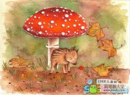 小野猪找食物绘画图片 秋天主题儿童画欣赏