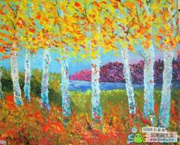 白桦林里的秋天油画优秀作品欣赏