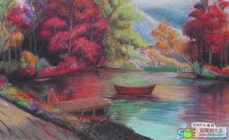秋日的小湖秋天的画教师范画