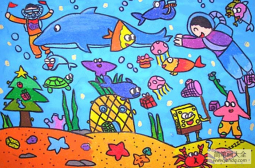 海底世界儿童画：水母