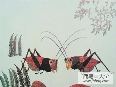 树叶贴画作品：蟋蟀和小草