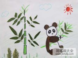 树叶贴画作品：熊猫
