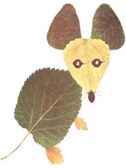 树叶贴画作品：黄金鼠的小秘密