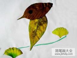树叶贴画作品：小鸟