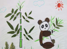 树叶贴画作品：树叶贴画——熊猫
