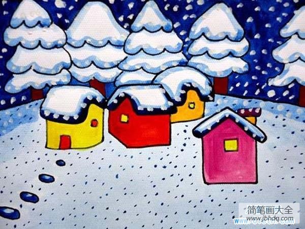 冬天下雪景色儿童画图片