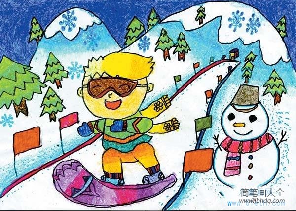 冬天滑雪儿童画图画