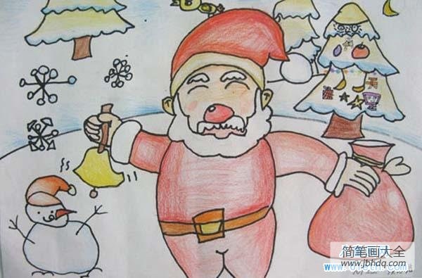 一年级优秀的冬天儿童画作品：冬天里的圣诞老人