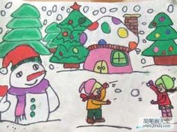 快乐的冬天儿童画：打雪仗