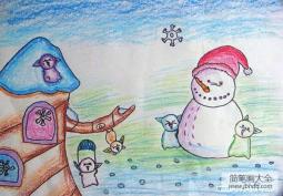 冬天儿童画蜡笔画图片:小飞鼠过冬