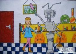 幼儿科幻画作品：机器人保姆