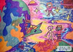 一等奖儿童科幻画作品欣赏：寻找外星人