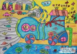 四年级儿童科幻画：超级垃圾清洁器
