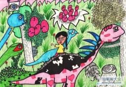 小学生儿童科幻画图片：回到恐龙时代