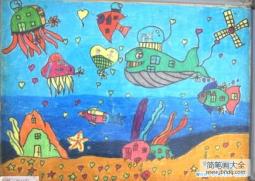 儿童海底科幻画图片大全：海底房子