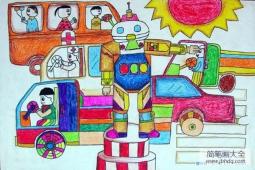 少儿警察儿童画科幻画图片：机器人警察