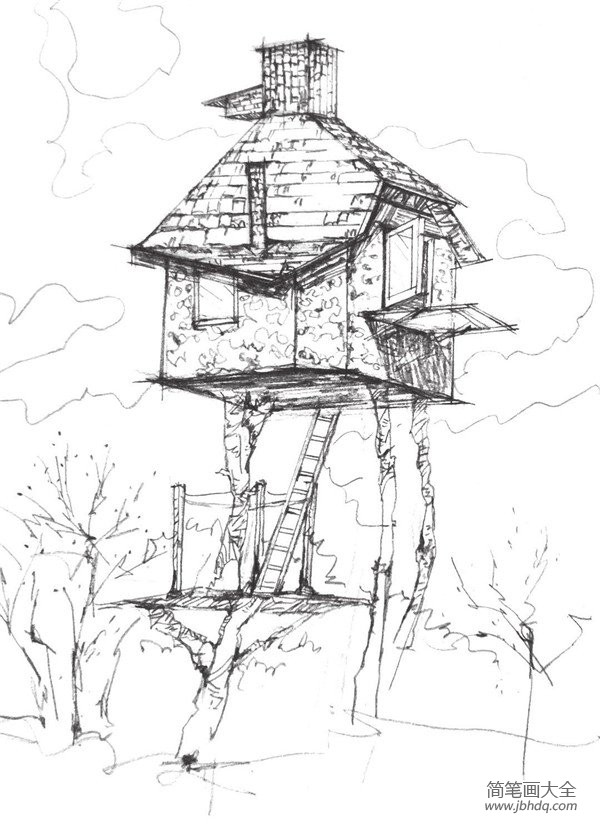 速写空中小屋的绘画技法