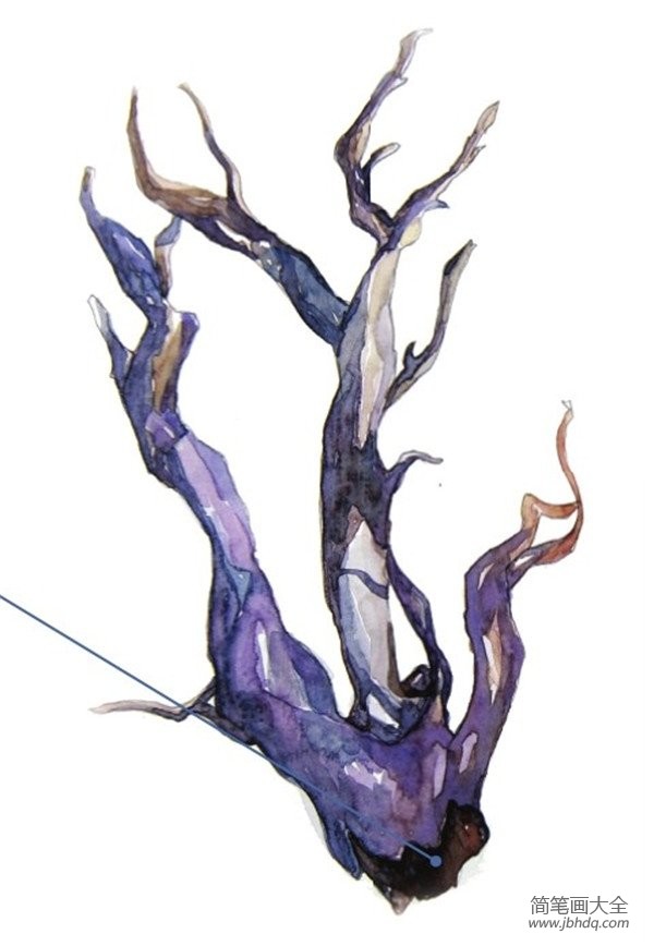 水彩枯枝的绘画教程