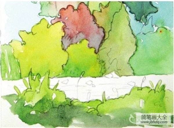 水彩树丛绘画技法