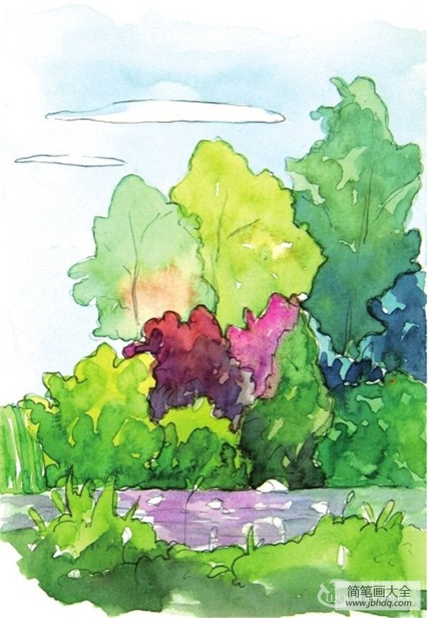 水彩树丛绘画技法