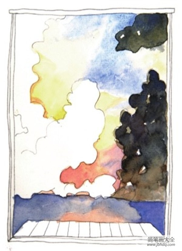 水彩窗外乌云密布绘画技法
