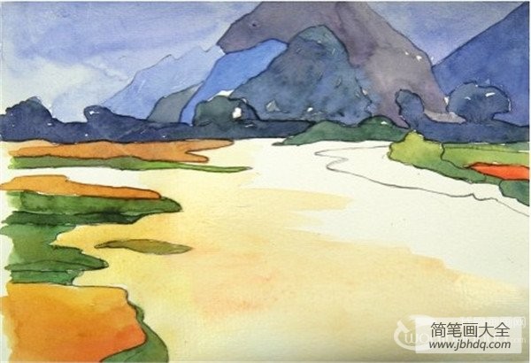 水彩静谧湖面的绘画教程