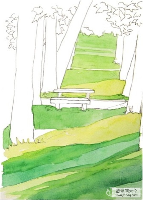 水彩投影示例夏日公园的绘画技法