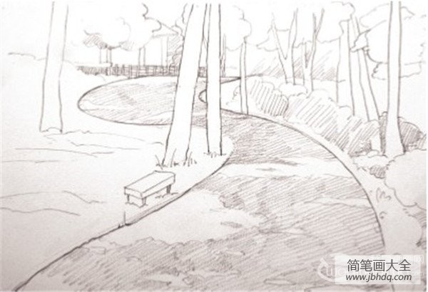 水彩S形构图示例林间小径的绘画技法