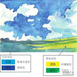 水彩天空蓝天白云的绘画教程