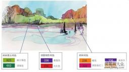 水彩水平构图示例湖边的景色绘画技法