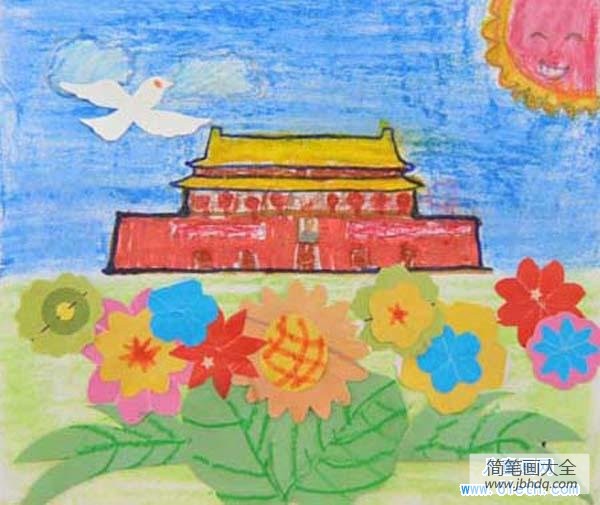 优秀儿童画作品欣赏：国庆节的天安门