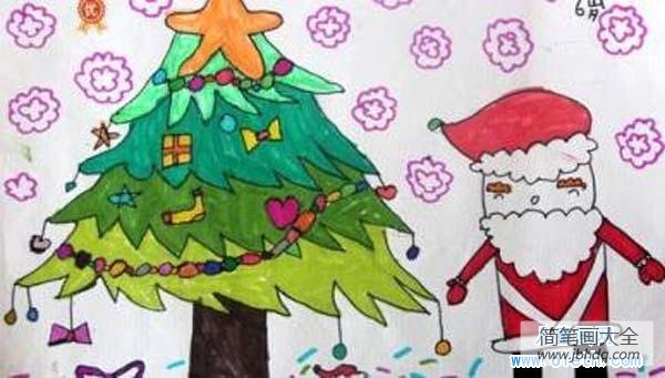 圣诞树与圣诞老人儿童画图片