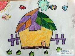 幼儿创意房子儿童画图片:树叶房子