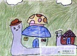 动物房子儿童画画作品：蜗牛房子