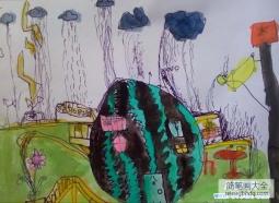 水果房子儿童画画作品：西瓜房子