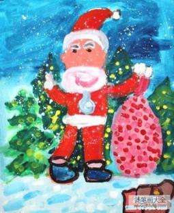 儿童圣诞节圣诞老人人物水粉画图片